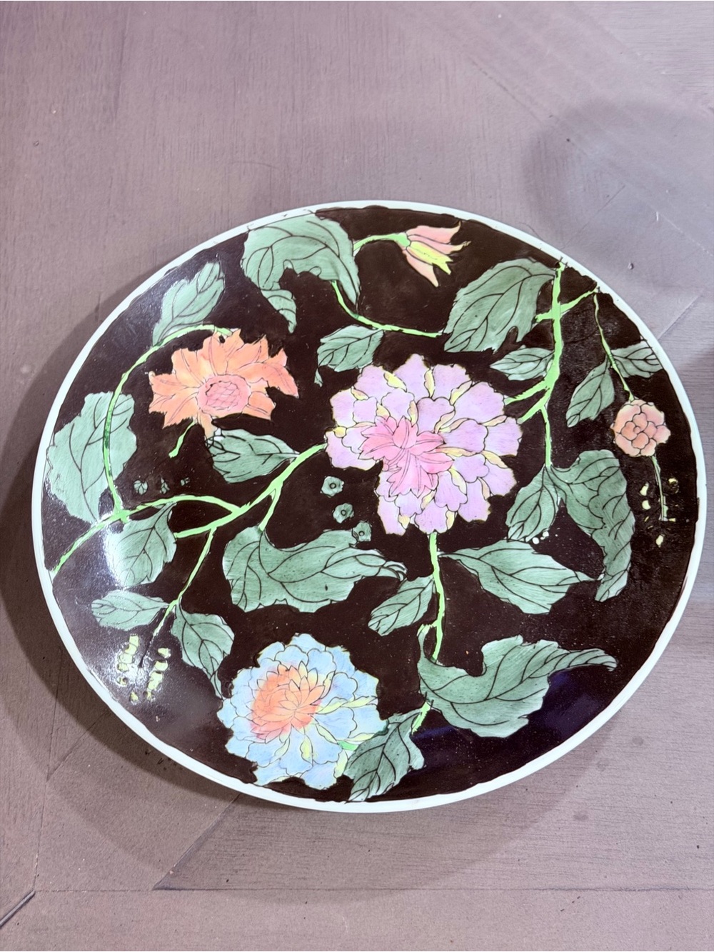 Large 10” Chinese Vintage Famille Rose Porcelain Plate China Hand-painted